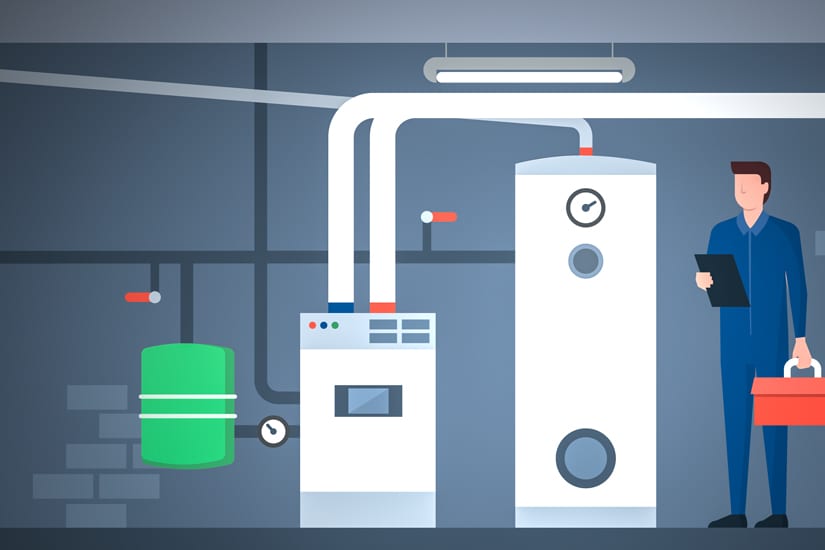 Graphic Of Repair Man Near Heating System