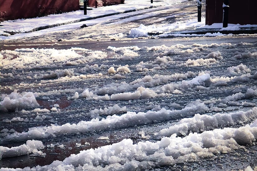 City Street with Snow and Ice on it