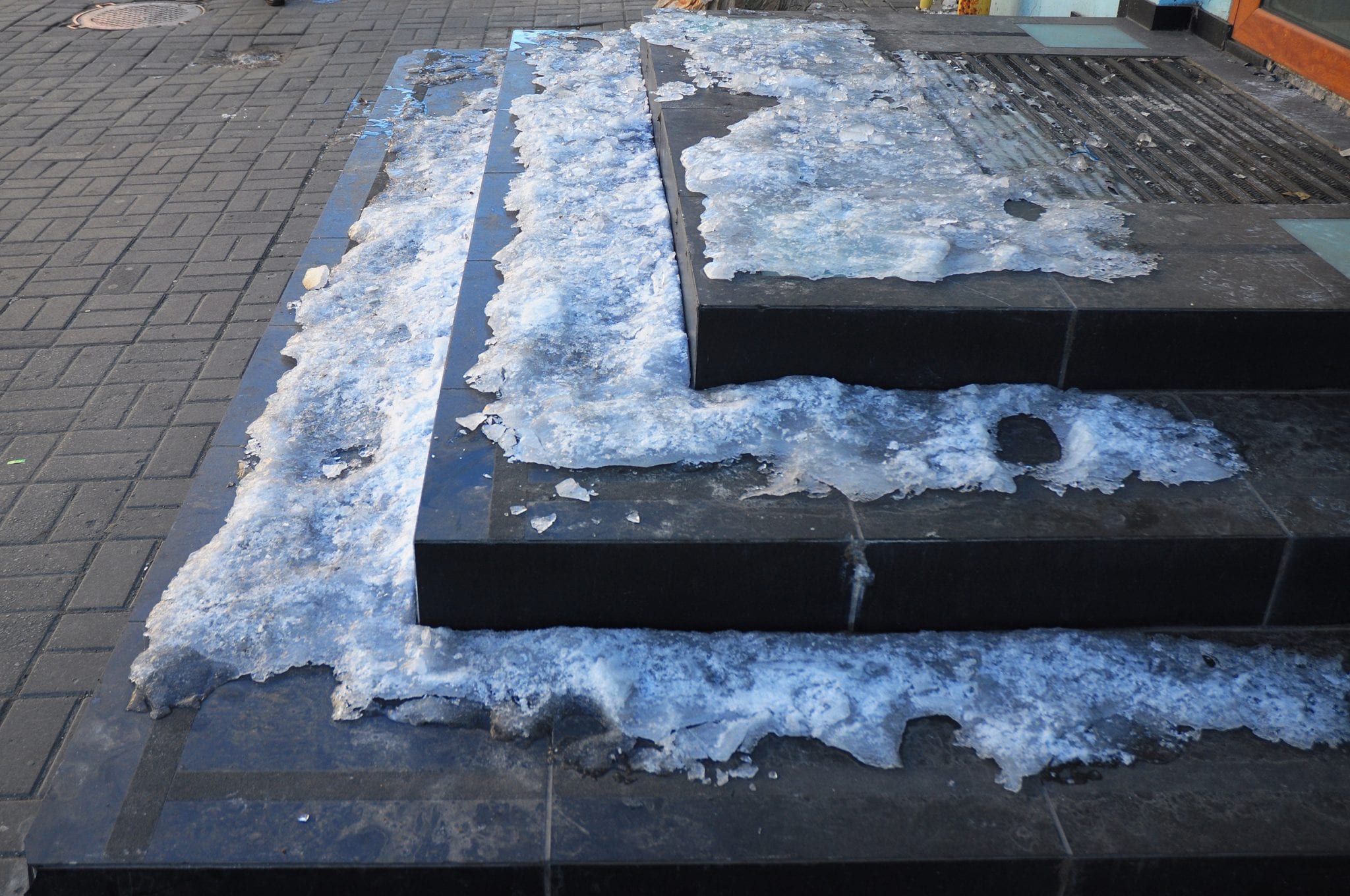 Steps Covered With Snow And Ice