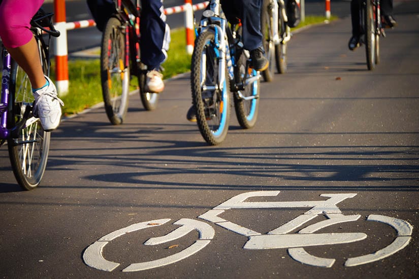 Bicyclist riding on bike path