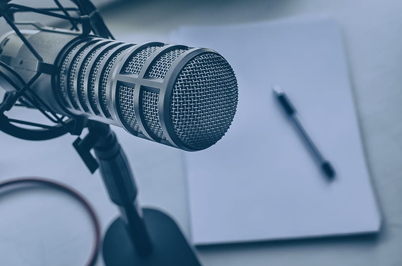 Radio Studio Microphone with Notepad and Pen